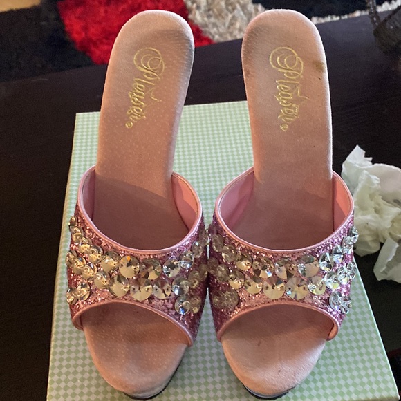 Pink glitter and rhinestone Pleaser mules - Picture 2 of 12